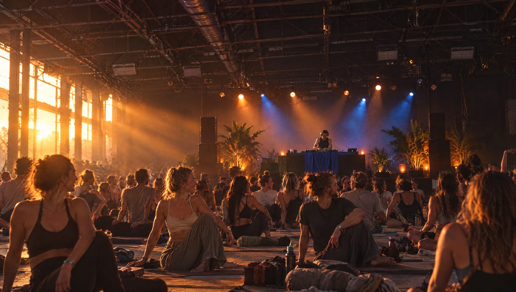 Sunset Session mit DJ und Abendsonne in der Halle
