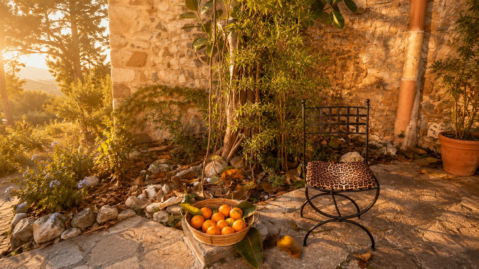Terrasse mit Orangen